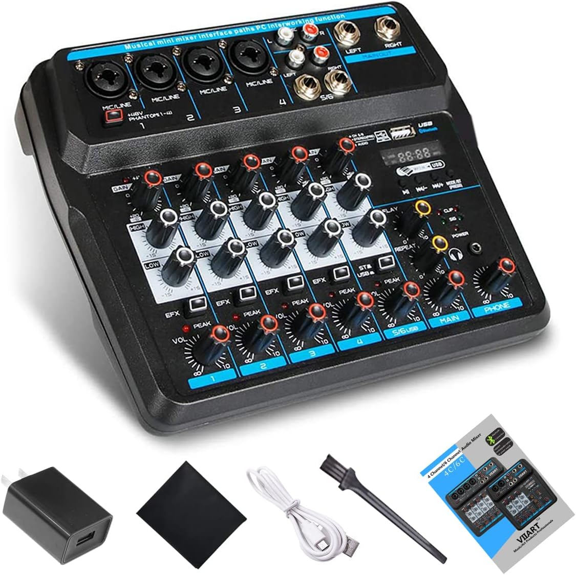 Professional Wireless DJ Audio Mixer 6Channel Bluetooth Compatible